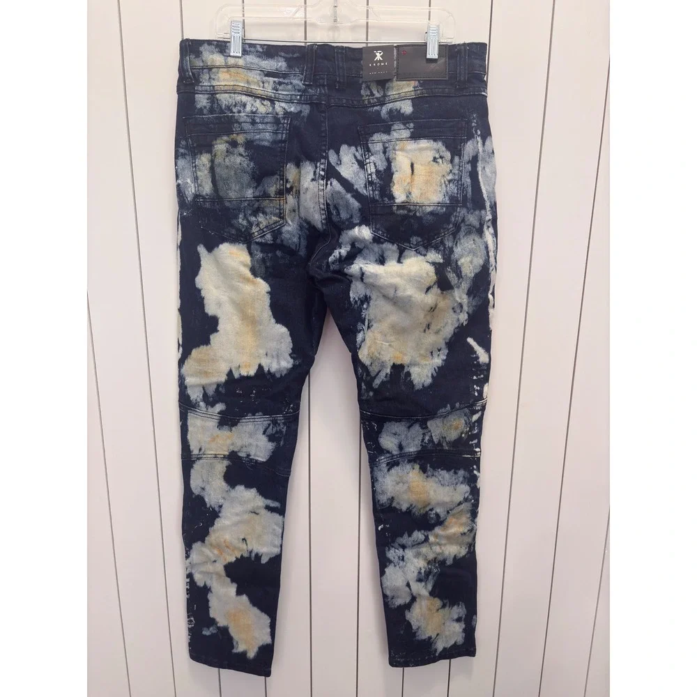 Krome Moto Jeans Mens 36x32 Indigo NWT Distressed Biker Zippers Streetwear